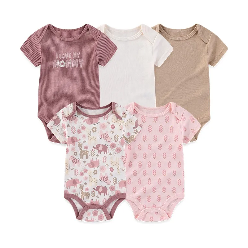 5 Pcs/Lot Four Seasons Fashion Cartoon Short Sleeve Baby Boy Girl Bodysuits Soft Newborn Onesies Clothes 4