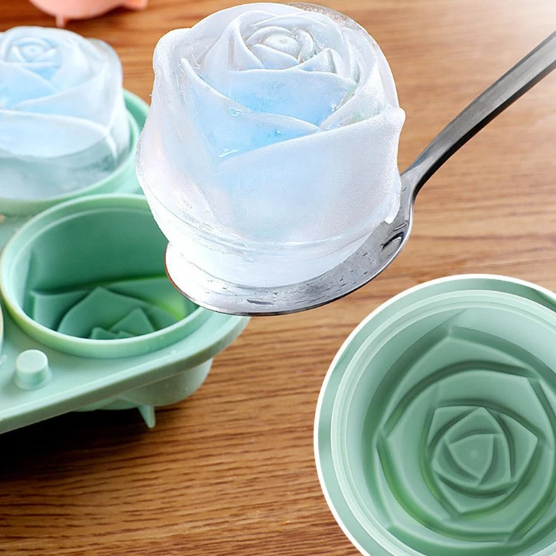 Ice Cube Mold 4 Holes 3D Rose Flower Ice Cube Maker Bear Ice Cube Mold Cake Mould Tray Cream DIY Tool Whiskey Wine Cocktail Silicone Mold