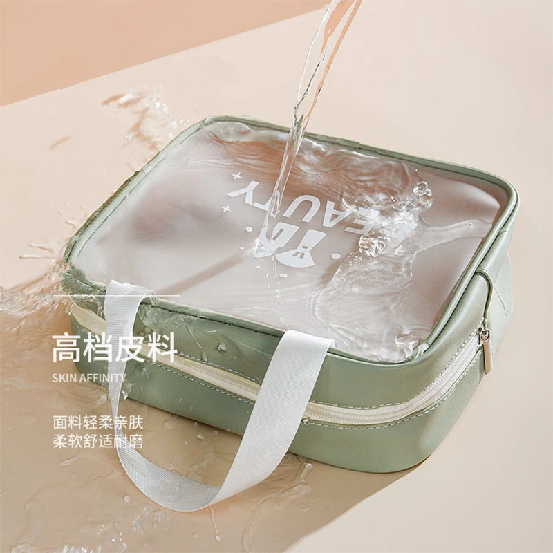 Large Capacity Transparent Cosmetic Bag for Women PU Clear Zipper Beauty Case Travel Toiletry Wash Makeup Organizer Storage Bag