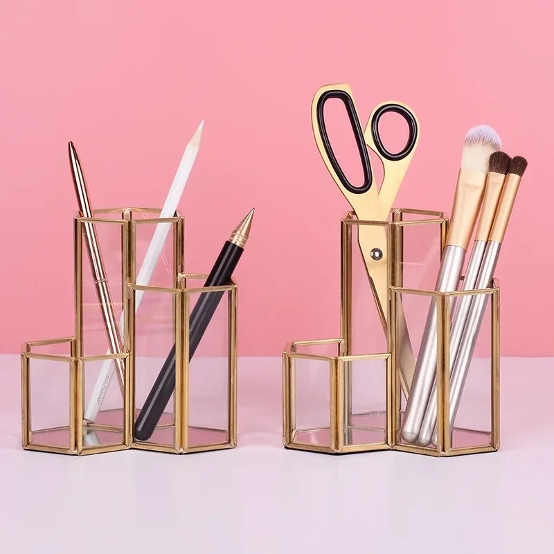 북유럽 데스크탑 펜, 크리에이티브 거치대, 다기능 장식, 골드 문구 보관 조합 액세서리, 유리