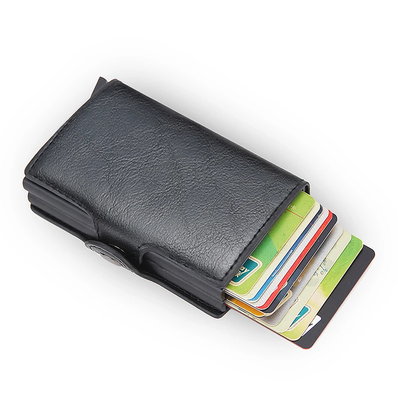 Sleek RFID Blocking Leather Wallet with Double Metal Card Holder and Money Clip