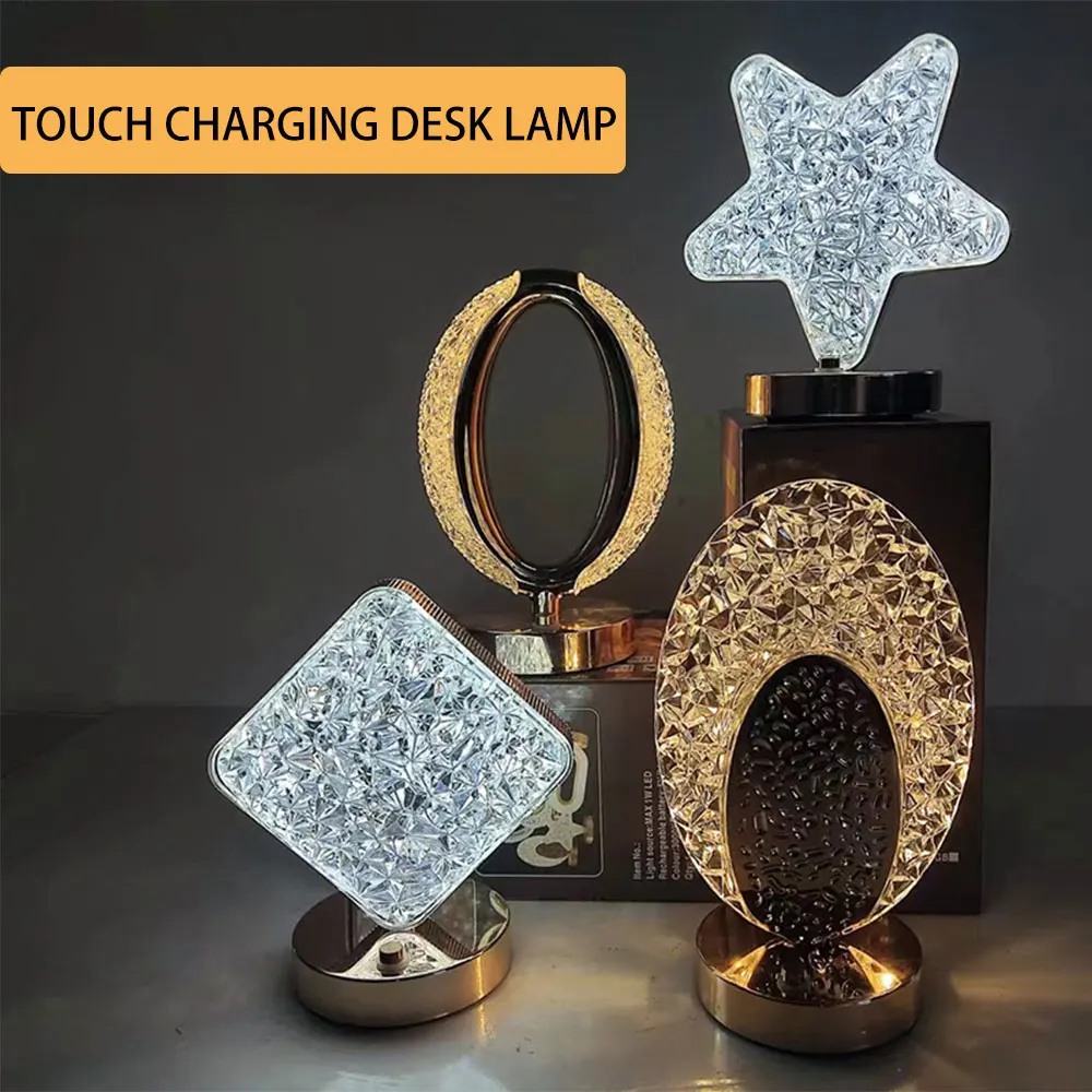 LED Star Moon Night Lights Crystal Table Lamp 3 Color Dimmable Light