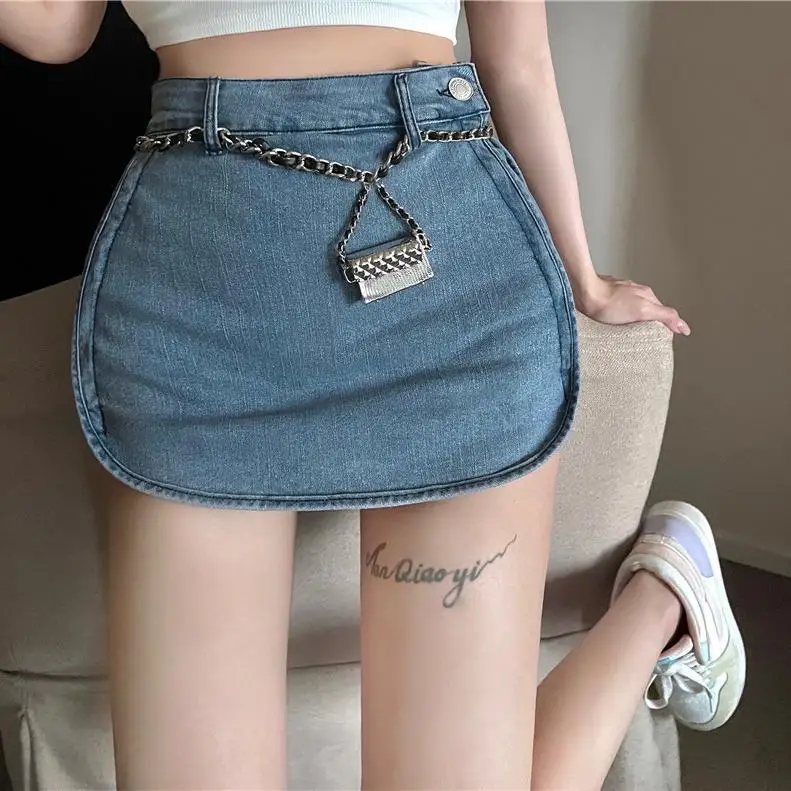 Very Short Sexy Mini Pants Skirt Womens 2023 Hip High Waist Tight Korean Style Fashion Summer Jean Skirts for Women Denim Skirt sexy y2k skinny jeans women summer thin new fashion basics high waist slim tight denim pencil pants mujer