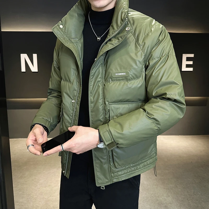 Men's padded Clothing Autumn Winter Solid Color White Duck Down Thickened Warm Outdoor Travel Stand Collar Coat Men Down Jacket