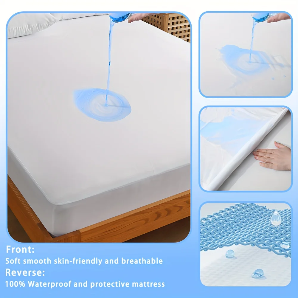 1pc Waterproof Jersey Knit Fitted Sheet, Stretch Breathable Bed Sheet Noiseless Mattress Cover for Bedroom 160x200cm 2