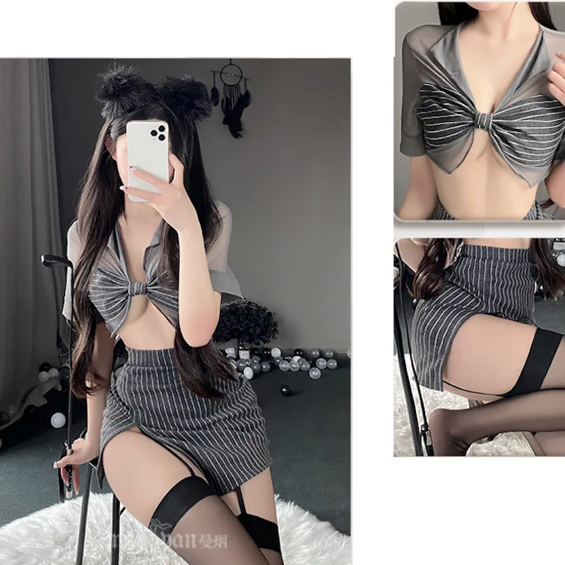 

Office Secretary Role Playing Uniform Teacher Roleplay Sheath Skirt Erotic Cosplay Costumes Female Sexy Lingerie See Through Bra