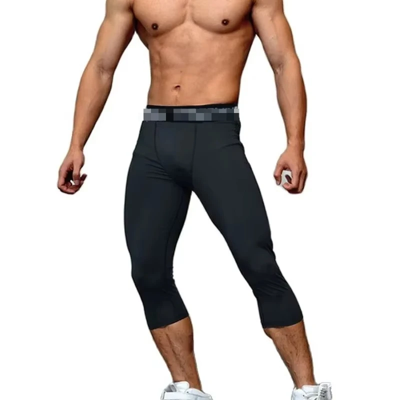 Men Tight 3/4 Cropped Pants Compression Training Fitness Jogger Running Skinny Trousers Basketball Boy Sports Shorts Quick Dry