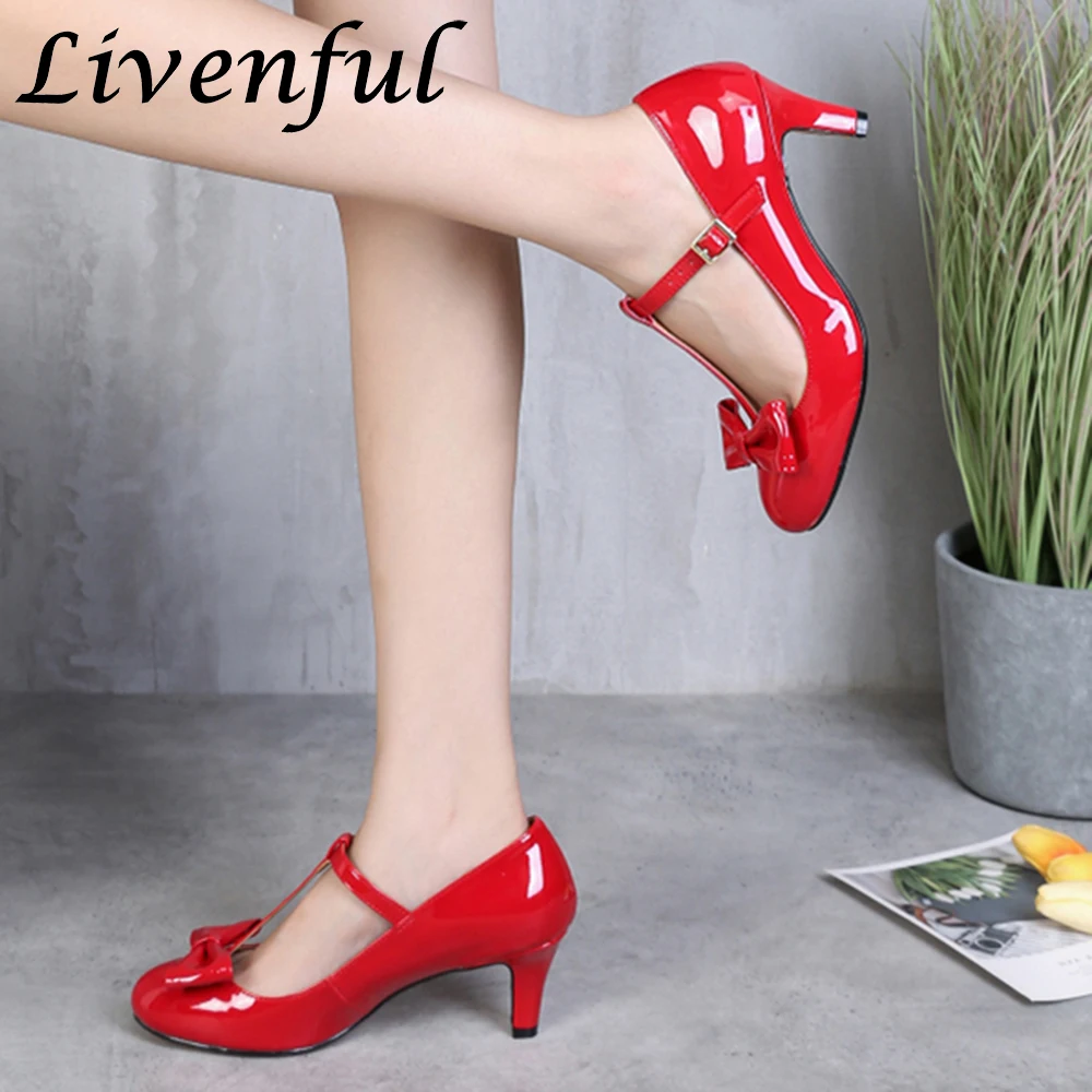 Plus Size 48 Women High Heels 6cm Sweet Bowknot Ttied Instep Strap