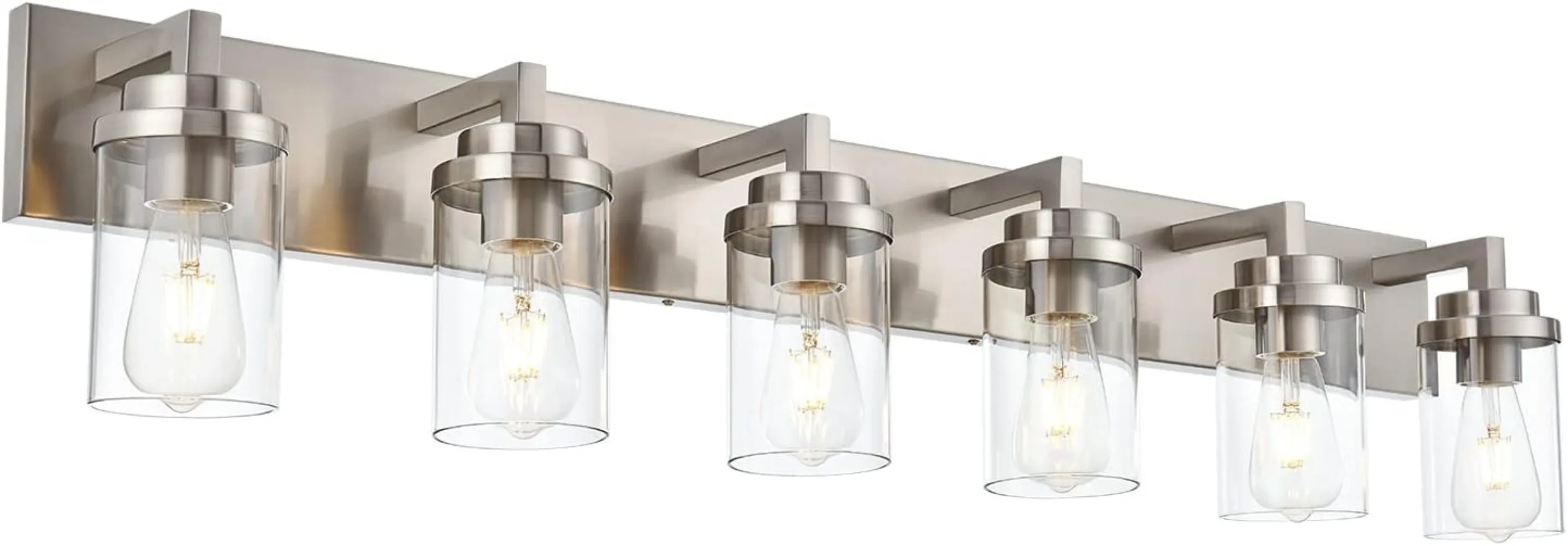 

6 Lamps Brushed Nickel Modern Industrial Vanity Lighting Bathroom Powder Room Interior Wall Light with Clear Glass Cover
