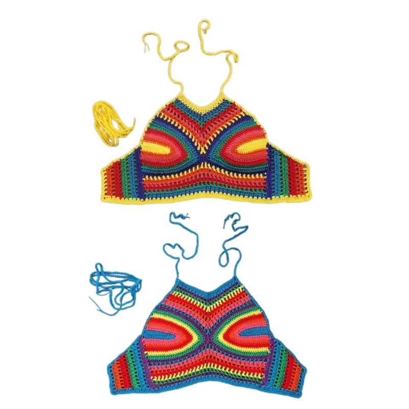 

Женский укороченный топ с воротником-халтершеем, вязаный крючком, мягкий топ для вязания крючком, топ для пляжной одежды с