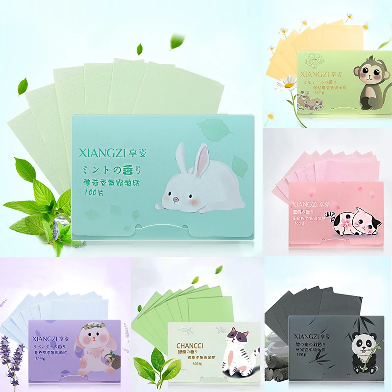 100pcs/bag Green Tea Face Blotting Paper Face Absorbent Oil Control Paper Wipes Oil Removal Absorbing Sheets Matcha Oily Make Up