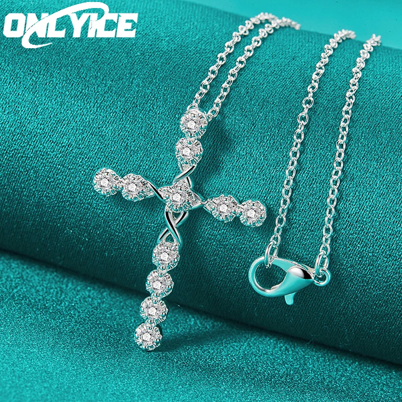 

Noble 925 Sterling Silver Necklace Jewelry Women Wedding Fashion Pretty Crystal Zircon Cross Pendant Party Luxury Gift 40-75cm
