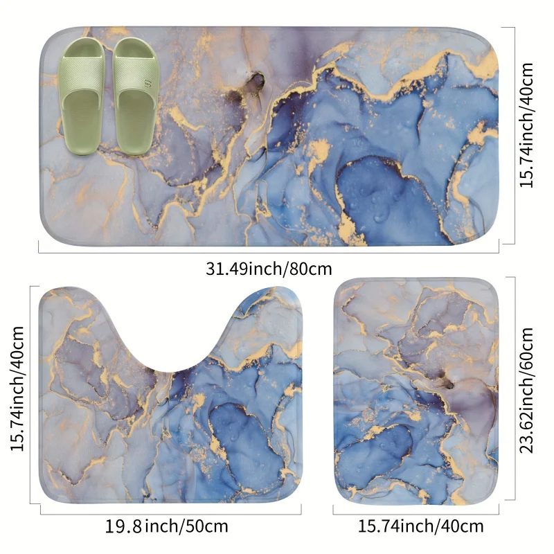 Bathroom non-slip mat set of 3 (translucent shades), bathtub non-slip mat 39.98X79.98 cm, bathroom rug 39.98X59.99 cm, toilet U-
