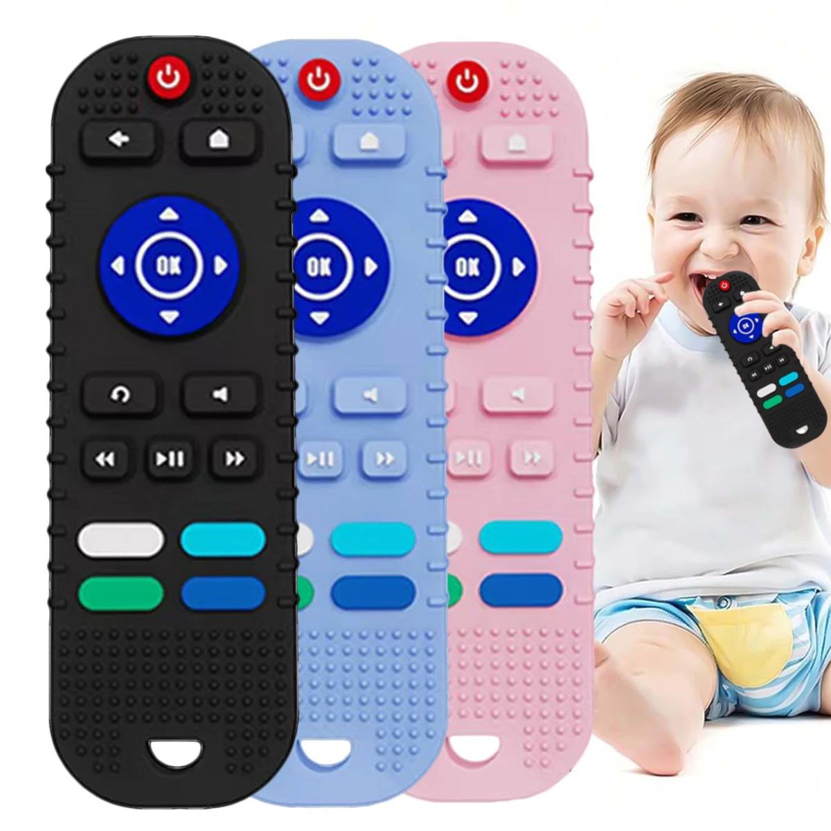 baby teeting toys suitable for 6 months and older babies food grade silicone braces TV remote control shape baby chew toys 1Pcs