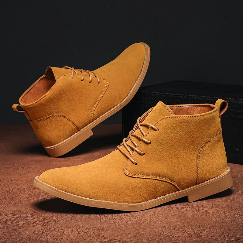 Korean Boots 2023 Men's Lace Up Ankle Boots Black High Top