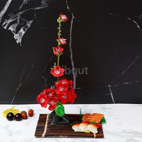 Artistic Peach Blossom Sushi Boat Tray with Decorative Floral Design