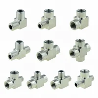 304 สแตนเลสสตีลท่อ Tee ข้อศอก 4 Way 1/8 1/4 3/8 1/2 หญิงชายด้ายแรงดันสูง Air Adapter Coupler Connector 1