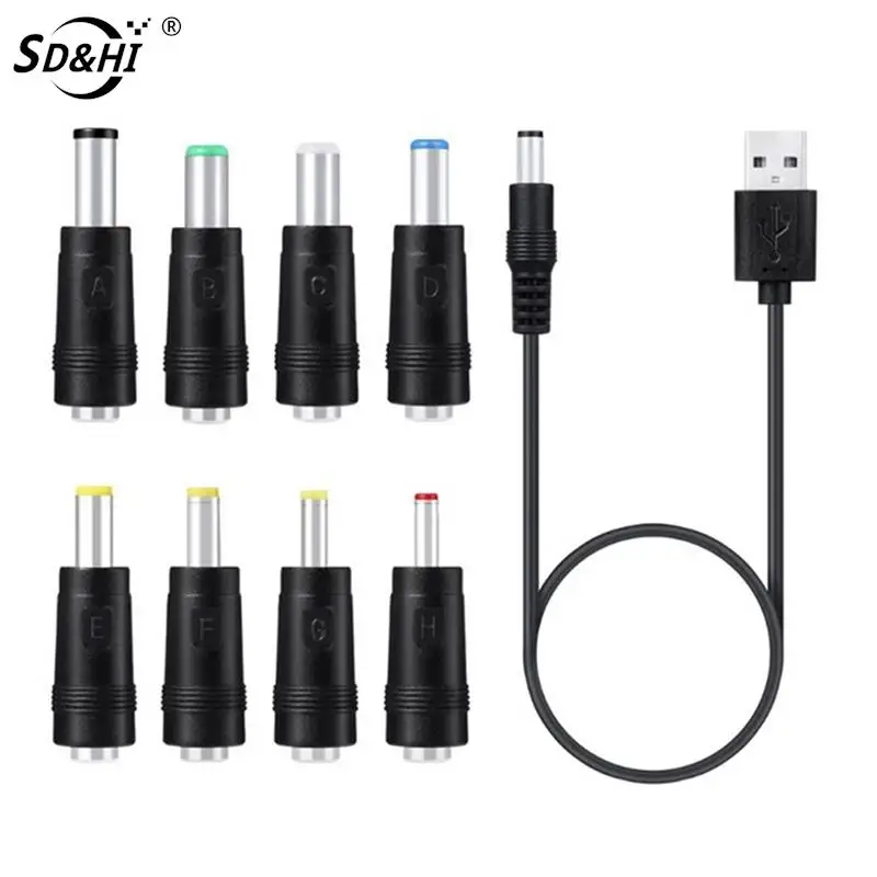 선풍기 스피커 라우터용 USB to DC LED 램프, 플러그 충전 코드, 8 인 1, 5V, 5.5x2.1mm, 3.5mm, 4.0mm, 4.8mm, 6.4mm, 5.5x2.5mm, 6.3mm