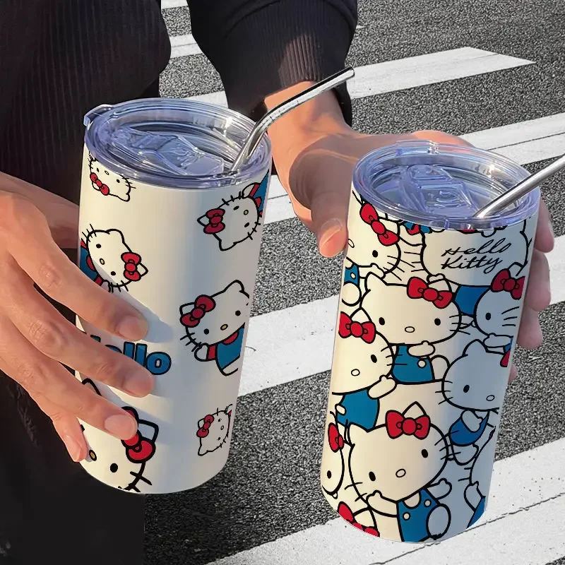 

Hello kittys Kuromi Sanrioed Kawaii Anime 304 Metal Thermos Cup Straw Straight Cup Male Female Water Cup Portable Large Capacity