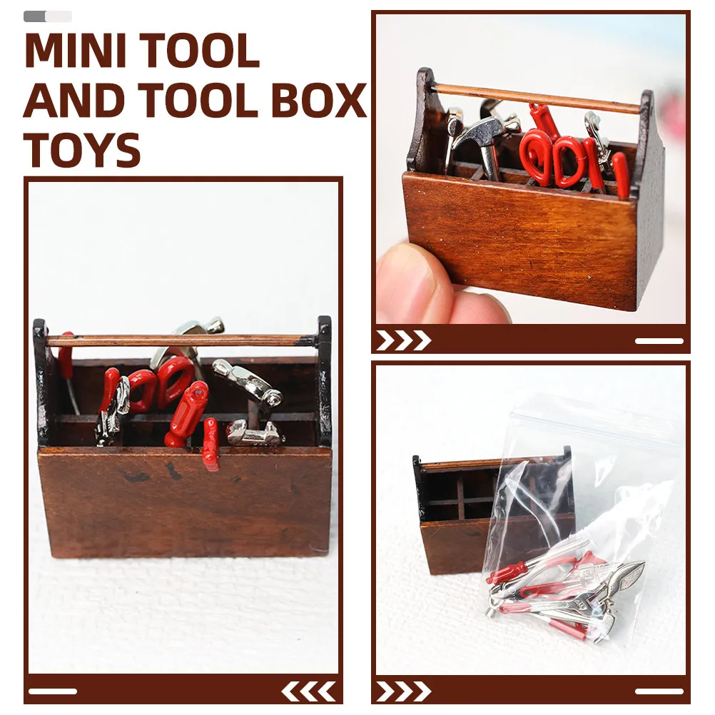 1세트 1:12 스케일 미니 공구 상자 세트 현실적인 미니어처 수리 도구 놀이용 액세서리 인형 집 장식