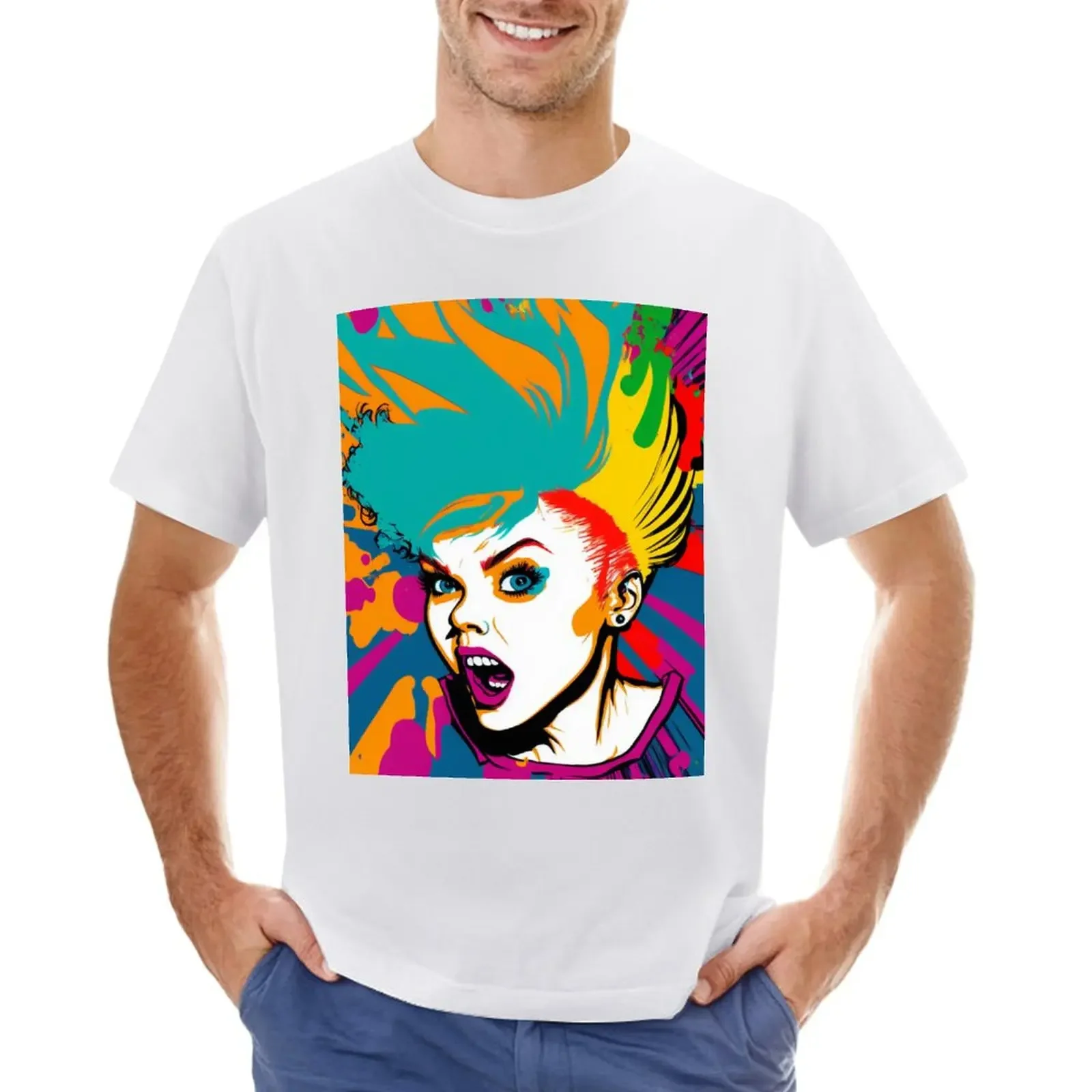 

Colourful Pop Art Female Face T-shirt shirts graphic tees oversizeds boys animal print plain black t shirts men