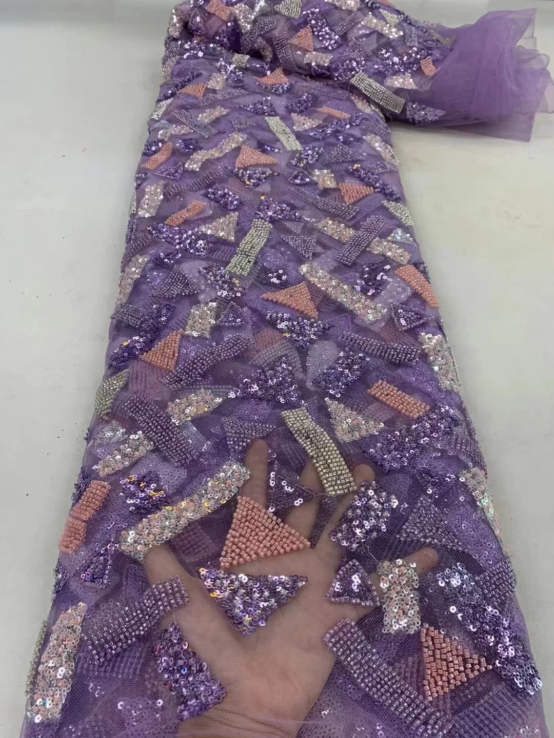 

Luxury Beads Lace Handmade Fabric Wedding Women 5 Yards French Sequin Mesh Bridal 2023 High Quality Beaded African Tulle