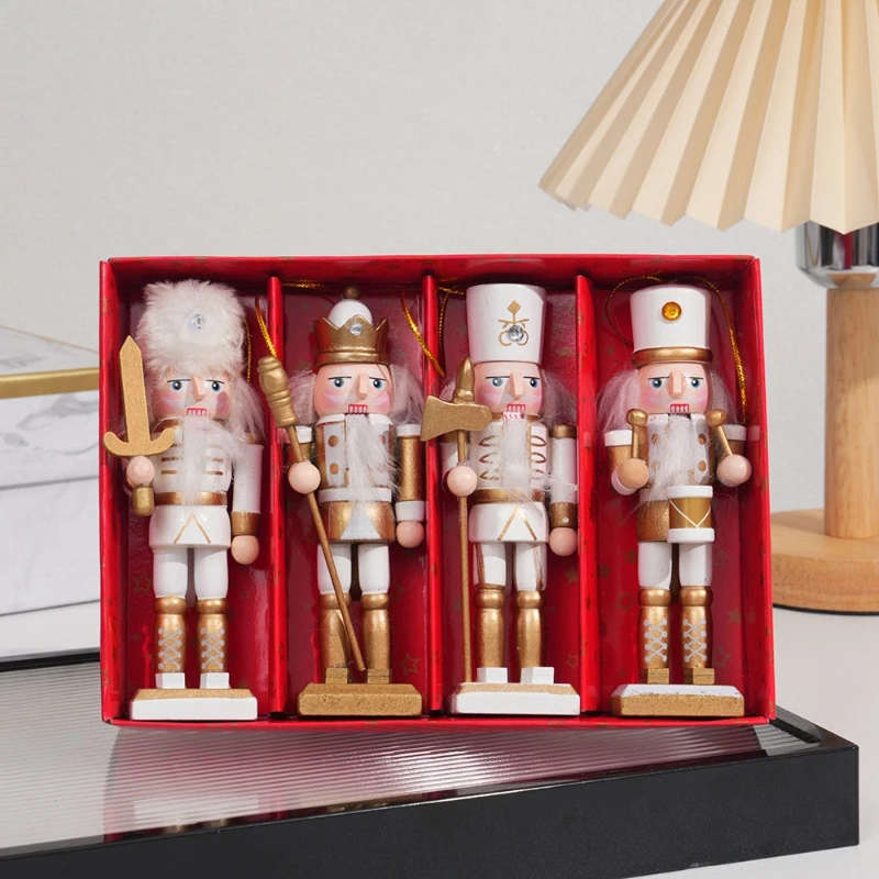 4 Pcs Random Nordic Style Nutcracker Home Decoration Solid Wood Soldier Christmas Decorations Living Room Home Puppet Decor