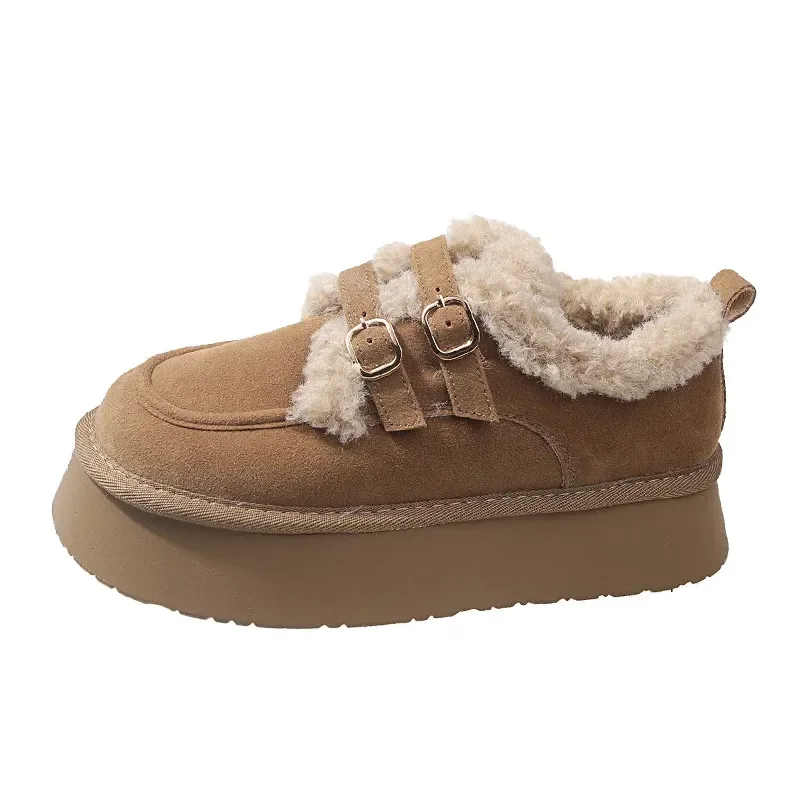 NEW Suede Women Fur Snow Boots 2024 Winter Warm Loafers Shoes New Designer Short Plush Cotton Boots Platform Fashion comfort