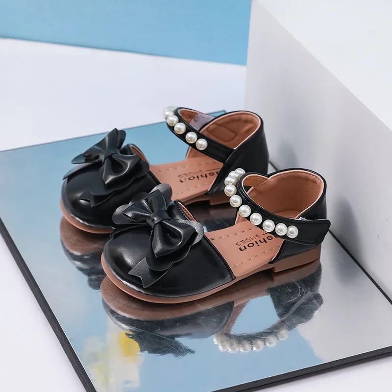 Girls Pearl Flat Sandals Summer Wedding Party Shoes