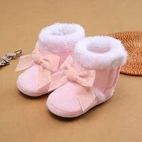 Baby Bowknot Soft Sole Walking Shoes Girls Solid Color Padded Cotton Shoes Baby Warm Snow Boots 0-2 Years Old 4
