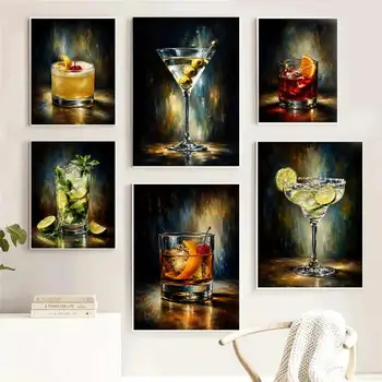 Dipinto a Olio Vintage, Quadri di Cocktail e Calligrafia, Decorazioni per Interni di Casa e Camera da Letto, Poster su Tela, Arte Murale