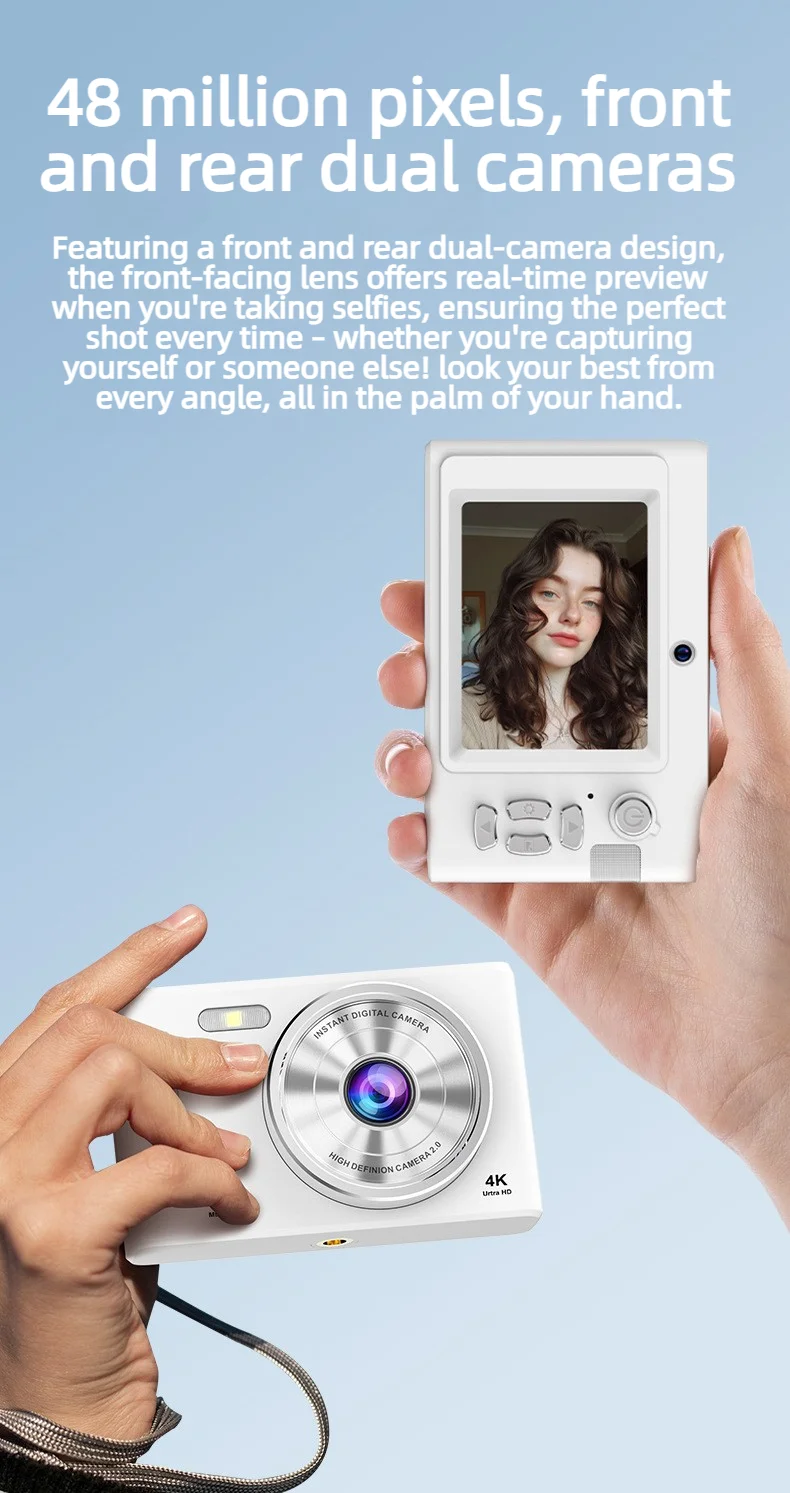 Nouvel appareil photo numérique portable 2026 : mise au point automatique, double caméra, flash, mode selfie, capteur CCD._voghion.com