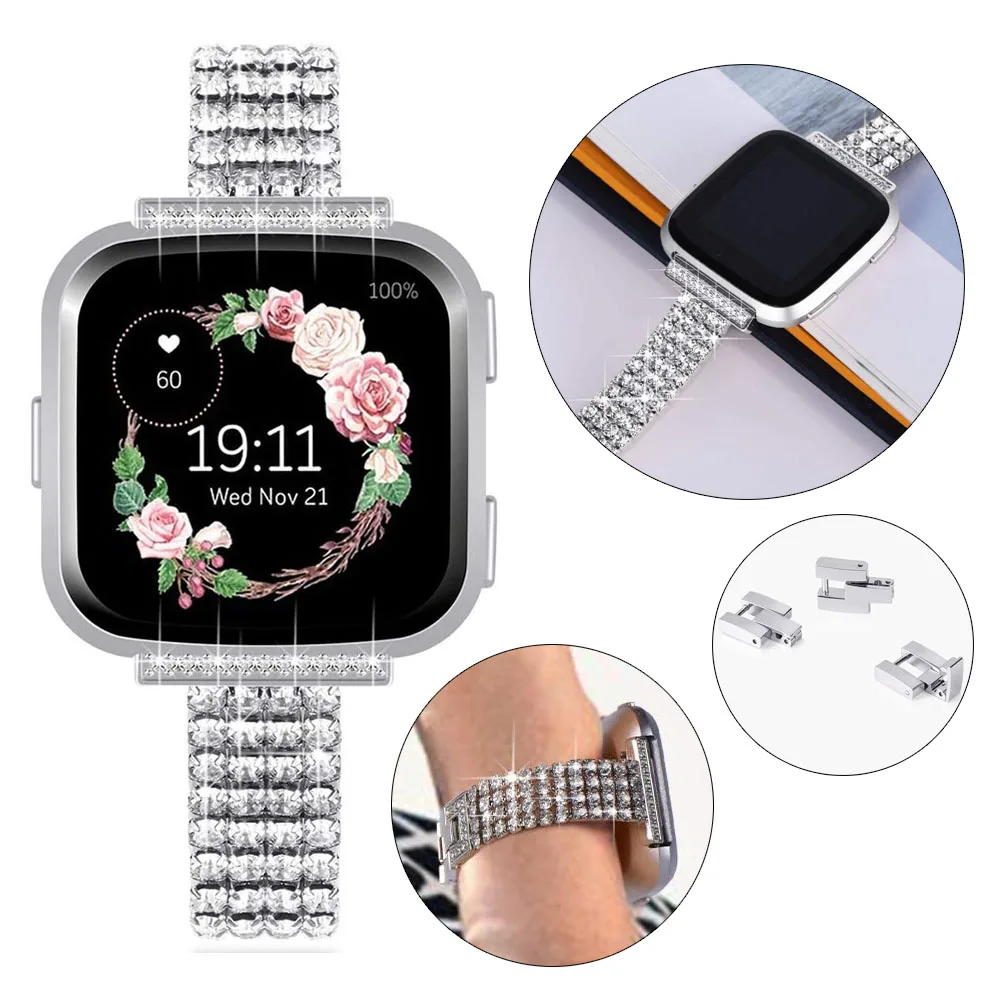 

Bling Sense2 Band for Fitbit Versa 4/Sense/Versa 3/Sense 2 Bracelet Metal Silver Wristband Strap with Diamond Women Girl