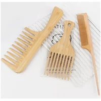 Peigne à cheveux en bois de bambou naturel, 1 pièce, antistatique, fourchette Afro pour femmes, peigne rond à dents larges, brosse à cheveux pour femmes 2