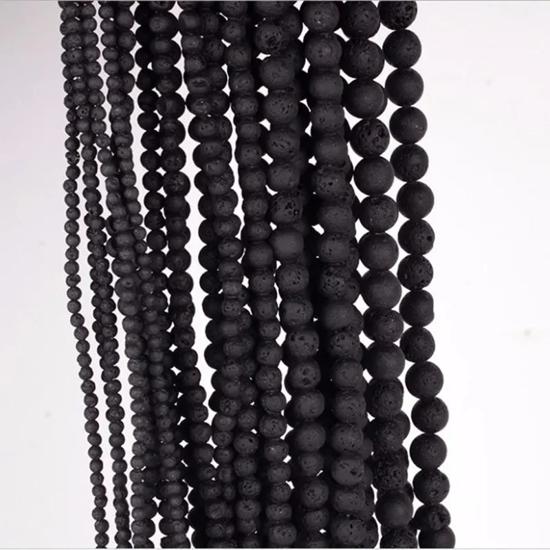 

*Natural Stone Beads 4-12mm Matte LAVA STONE Black Beads Dull Polish Onyx Carnelian Black Stone Beads for jewelry making