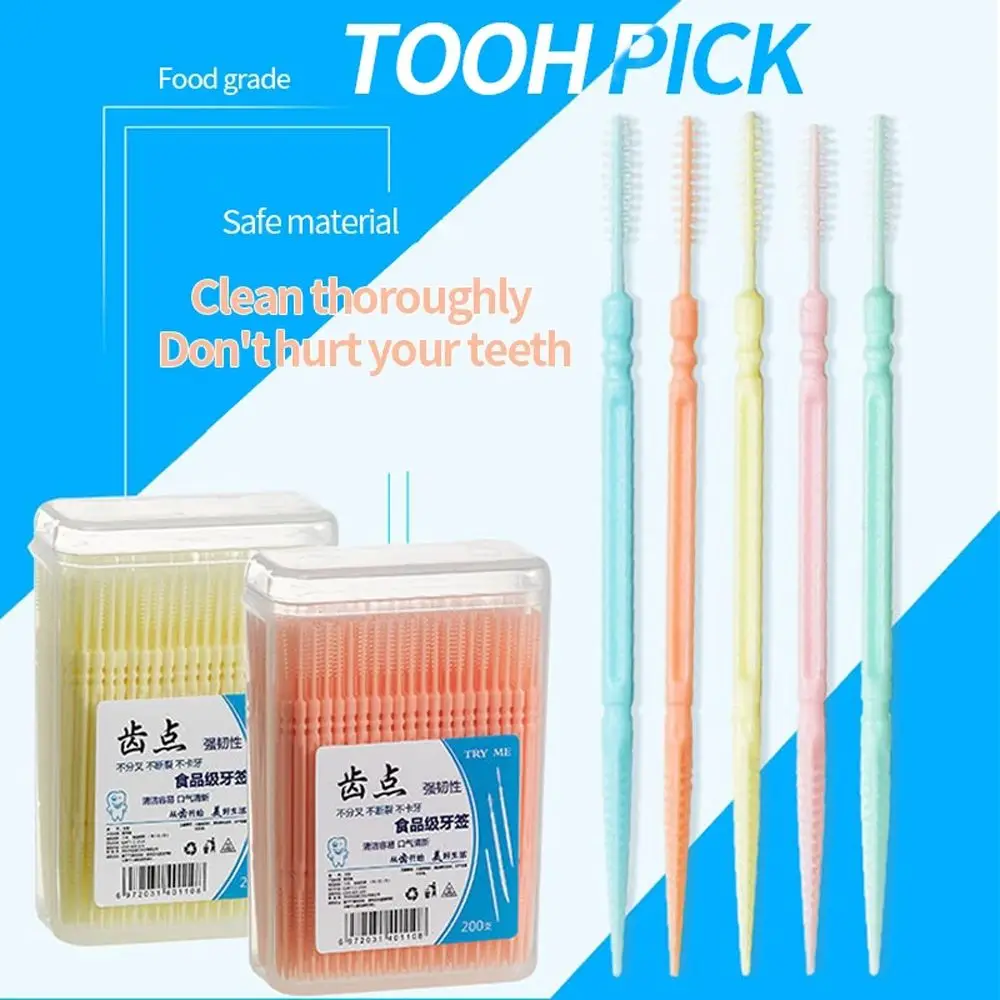 캔디 컬러 휴대용 부드러운 PP 치아 청소 초미세 치실 이쑤시개 구강 관리 이중 헤드 치간 칫솔 이쑤시개