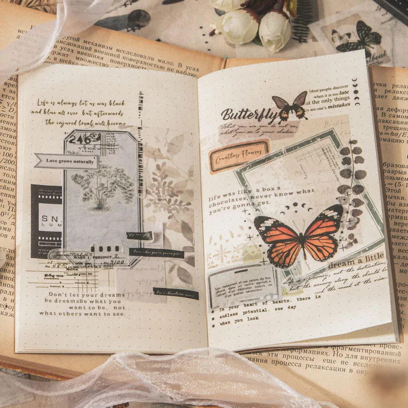 Ahmagen Lot De 20 Feuilles D'autocollants Vintage Pour Scrapbooking, Livre D 'autocollants éphémères Pré-découpés Washi Et Animaux Domestiques Pour Fournitures De Journal, étiquettes De Fleurs
