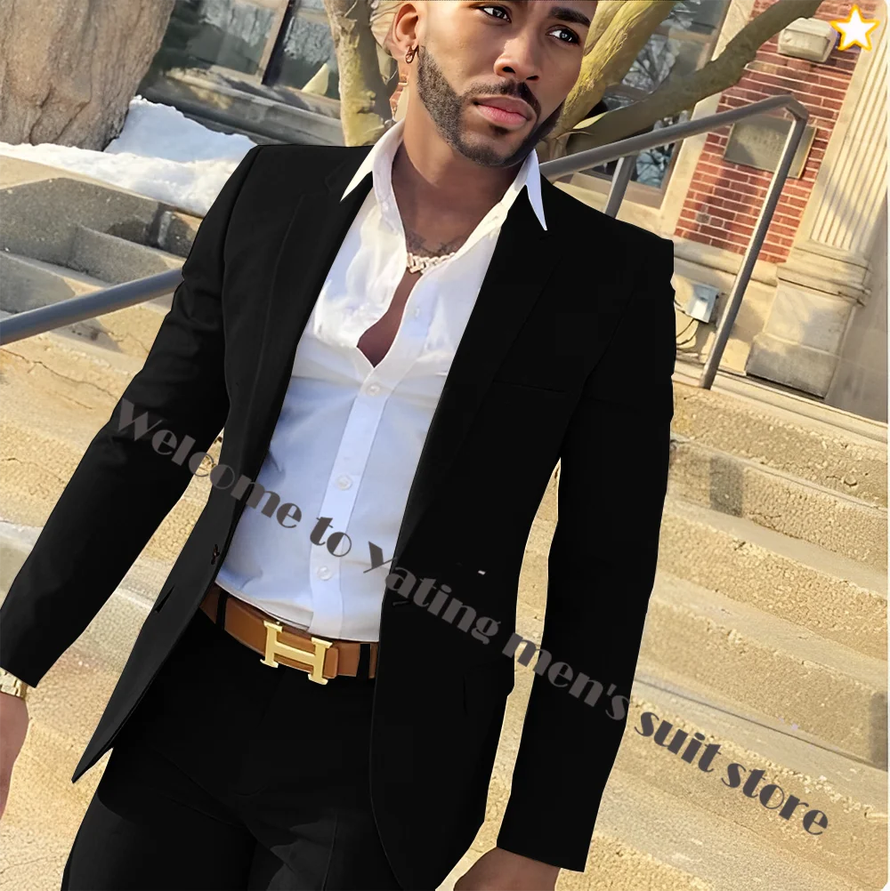 Men's Suit Gray 2 Piece Formal Jacket Pants Business Office Work Wear Homme Male Blazer