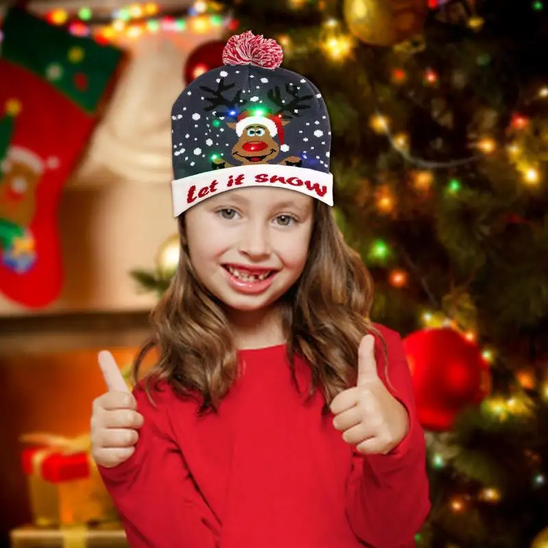 Christmas LED Christmas Beanie Hat Winter Warm With Poms Outdoor Light Up Hat Unisex Flashing Caps For Home Party