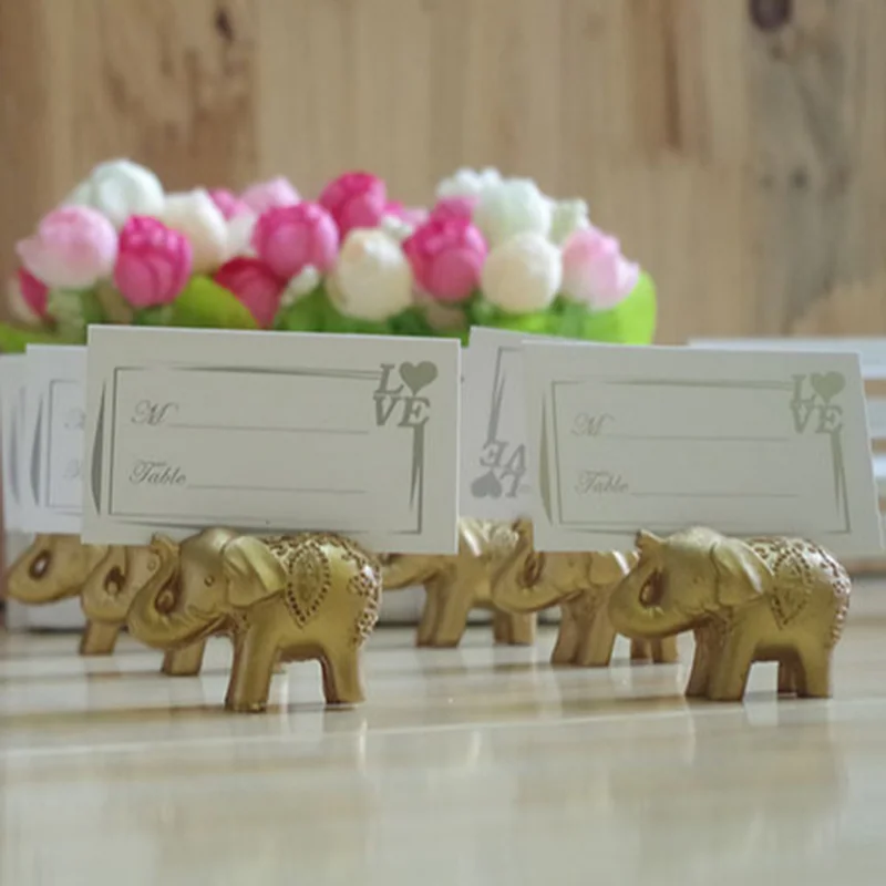 20Pcs Gold Lucky Elephant Place Card Holders, Name Photo Holder, Table Decoration Favors, Baby and Wedding Party Item