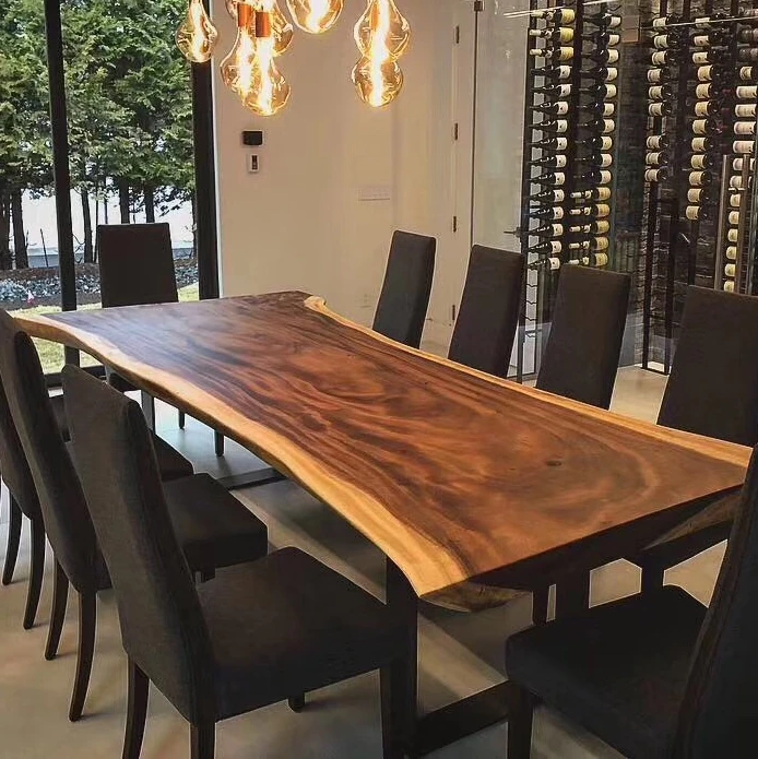 New 2024 Industrial Furniture Modern Living Side Panels Custom Size Solid Walnut Wooden Dining Table 180*70cm