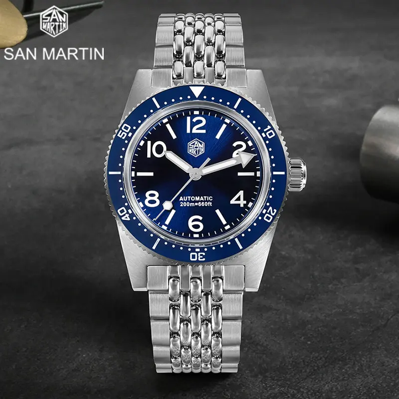 

San Martin New 37mm 62Mas Men Luxury Diving Watch Automatic Mechanical Wristwatch Fly Adjustable Clasp Waterproof 200M BGW-9