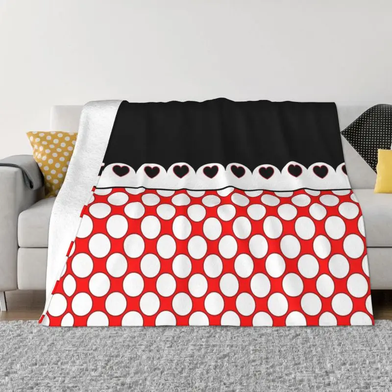 

Minnie Animated Cartoon Blanket Soft Fleece Autumn Warm Flannel Polkadots Throw Blankets for Sofa Office Bedroom Quilt