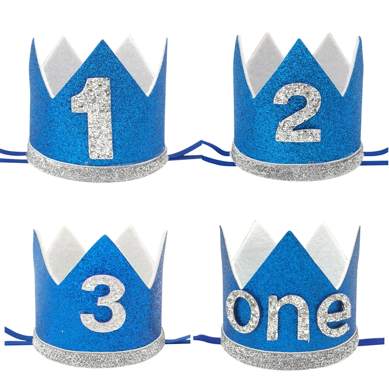 1Pcs Blue 1 2 3 One Happy Birthday Party Baby One Crown Headband Hat Birthday Baby Shower 1st Party Decoration Supplies party hat birthday crown baby crown hat birthday headband set