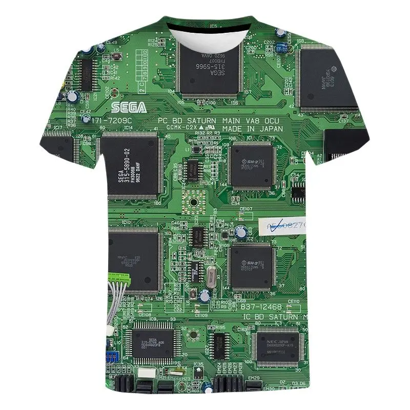 

Summer Fashion Electronic Mechanical Circuit Board 3D Printing Round Neck Sports Loose Casual Large Size Breathable Work Clothes