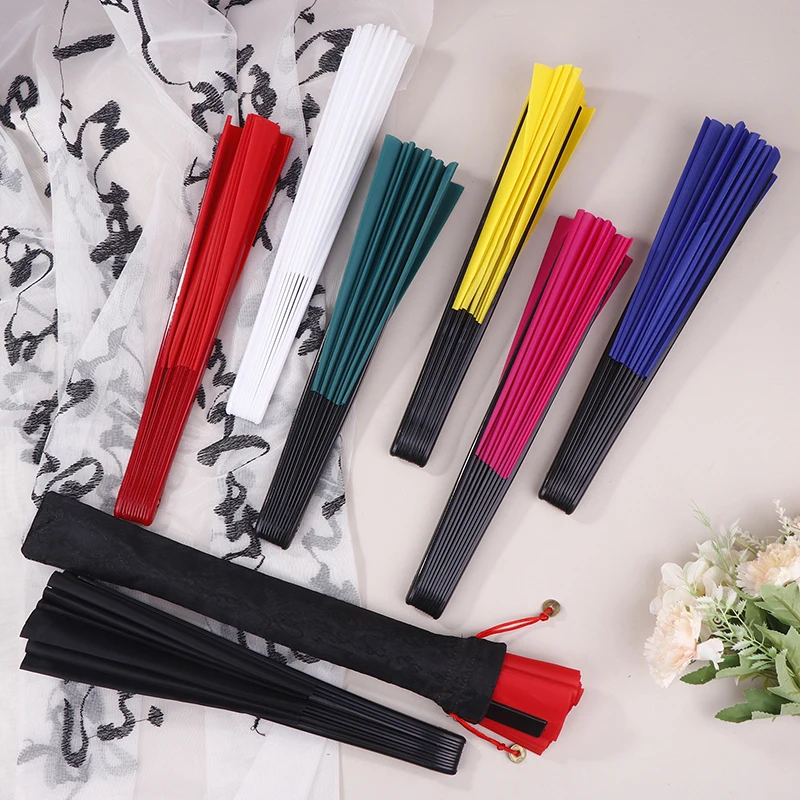 Chinese Martial Arts Kung Fu Fan Tai Chi Dance Fan Plastic Stage Performance Folding Solid Color Photo Prop