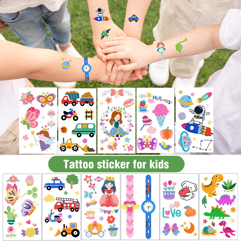 10Pcs/Set Child Tattoo Sticker Cartoon Princess Kids Cute Watch Arm Face Girl Arm Hands Body waterproof Tatouages Sticker Set yx girl kosrae women rompers polynesian tattoo 3d all over printed rompers summer women s bohemia clothes