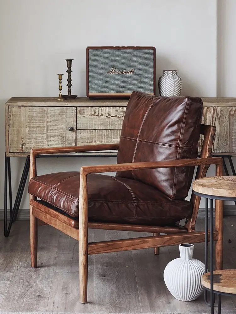 Bedroom Furniture Single Sofa Chair Nordic Lounge Chair Modern Living Room Solid Wood Study Retro Bedroom
