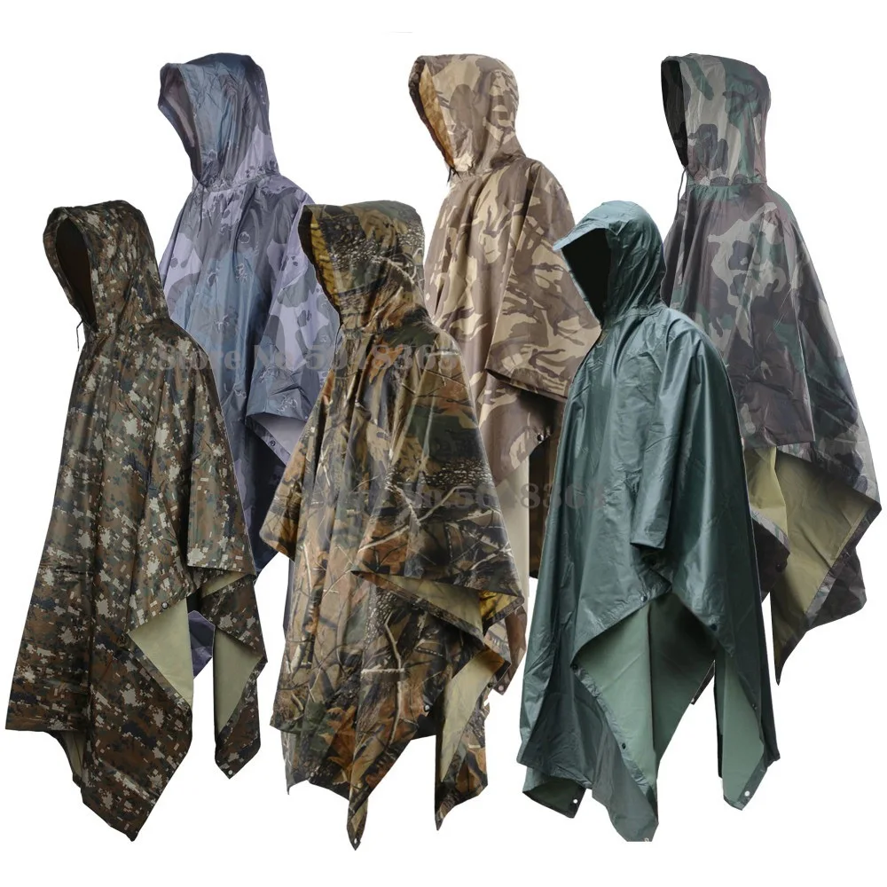 3 In 1 Camouflage Rain Coat Waterproof Sun Shelter Poncho Outdoor Camo Shelter Rain Gear Caccia Rain Jacket Cover Army Rainwear