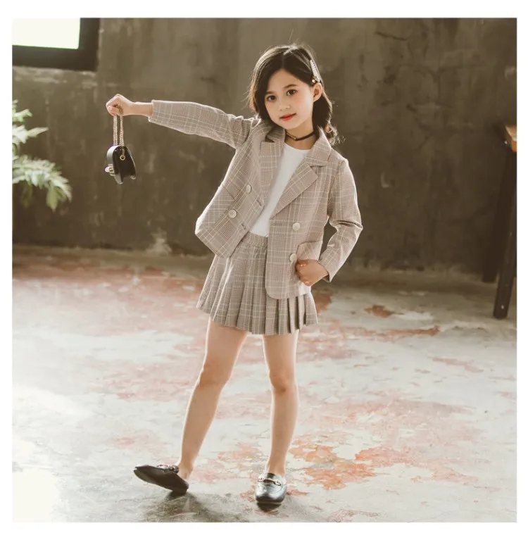 children's clothing sets boy Girls Blazer Suits Coat+Pants  Academy 2022 Spring Autumn New Plaid Children's Culottes Fashion Skirt Two-piece Set fat kid suit